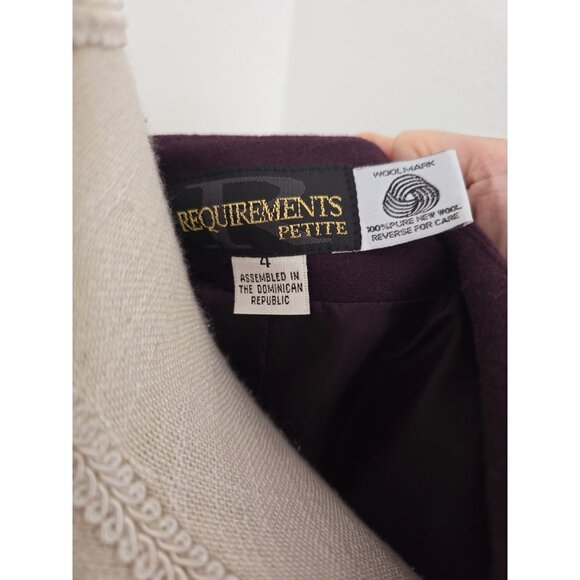 Vintage Maroon Burgundy Pure New Virgin Wool Blazer Jacket 4 Small Petite Gold - Picture 6 of 9